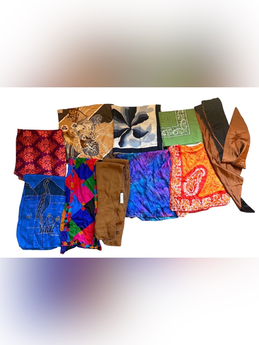 Vintage Scarf Collection – Lot of 10 – Anne Klein, Besco, Batik & Animal Prints